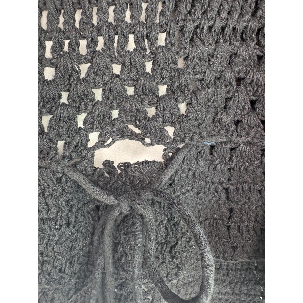 Free People Black Crochet Knit Long Sleeve Open Back Tie Crop Top Women's M - Picture 6 of 10
